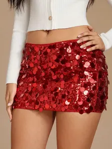 Women's Blue Knitted Sequin Low Waist Slim Fit Mini Skirt, Sparkling Short Dress, Elegant Party Skirt, Cocktail Clubwear, Womenswear