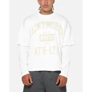 Saint Morta Athltc College Layered Long Sleeve T-Shirt Off White