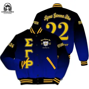 Ireishprint Sigma Gamma Rho Custom Chapter Varsity Jacket, Blue Duo Gold Gradient Style 1922 Sorority Jacket