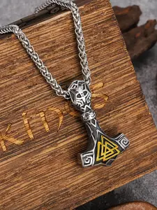 Fashion Accessory Necklace, Nordic Viking Thor's Hammer Necklace for Men - Vintage Rune Pendant with Dragon Bone Chain in Punk Style - Thor's Hammer symbolises strength and protection, a great gift for boyfriend or brother