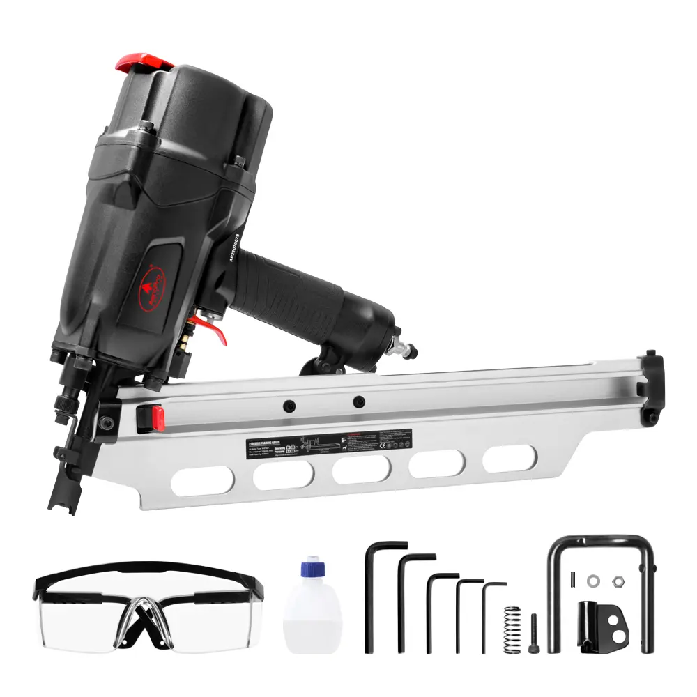 Aeropro Tools Pneumatic Framing Nailer RHF9021, 21 Degree plastic collated nails from 2-Inch to 3-1/2-Inch With Toolless Depth Adjust,No Mar Tip and Rafter Hook for Professional Construction