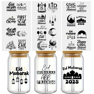 3pcs Ramadan Lucky Text Star Moon UV DTF Stickers, Artistic Handmade Decorations, Home Office Holiday Bike Atmosphere Decoration