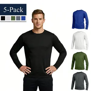 Men's 5-Pack Long Sleeve Athletic Shirts S-3XL - Quick Dry Performance Running Training Base Layer Tops - Gym Workout Tee
