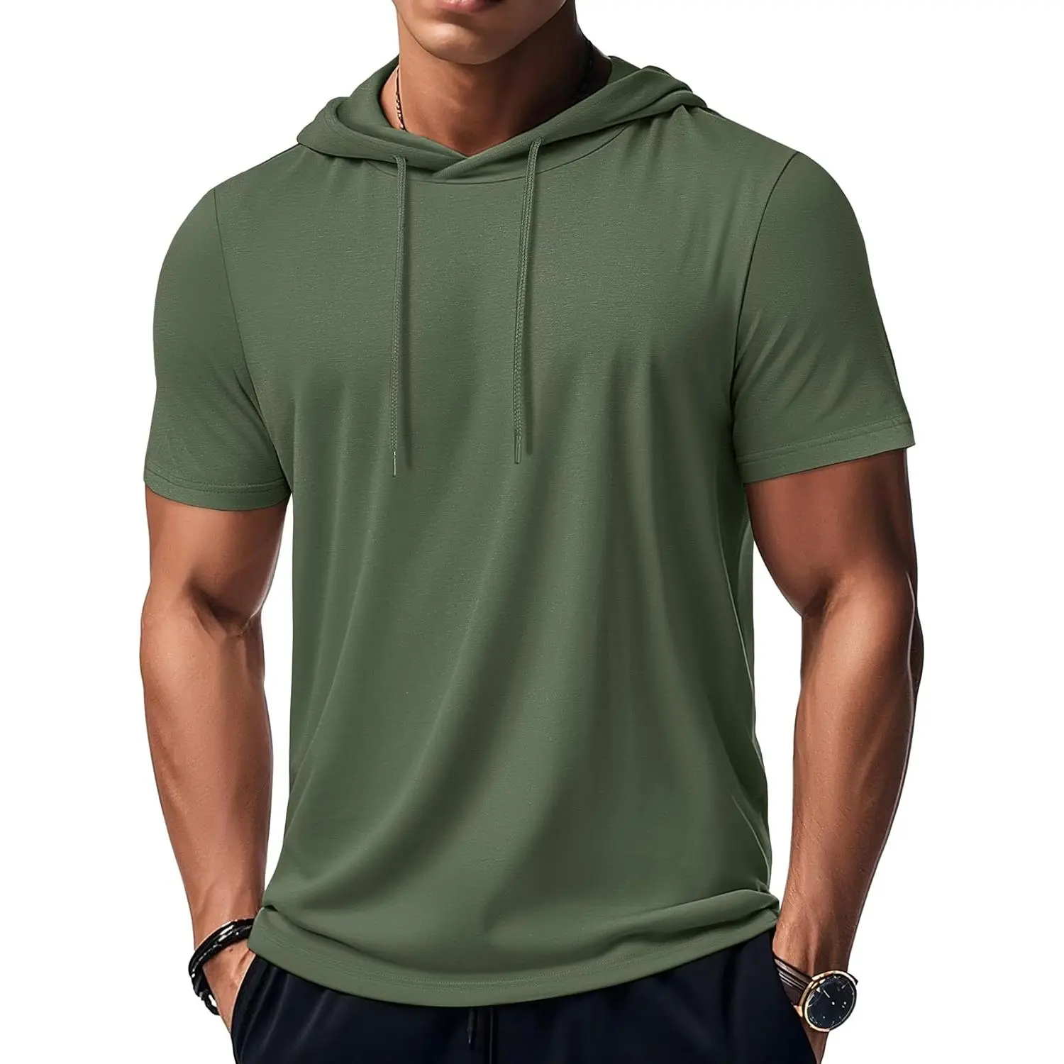 MAGCOMSEN Men's Short Sleeve Hoodie Workout Gym Athletic Cotton Lightweight Hooded T Shirts Sweatshirt