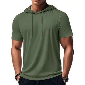 MAGCOMSEN Men's Short Sleeve Hoodie Workout Gym Athletic Cotton Lightweight Hooded T Shirts Sweatshirt