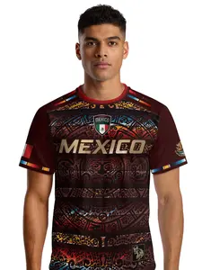 Mexico Soccer Jersey Multitone Aztec Calendar & Eagle Crest, Fitted Casual Style for All Seasons, All over Print with Tribal Patterns, Football Jersey