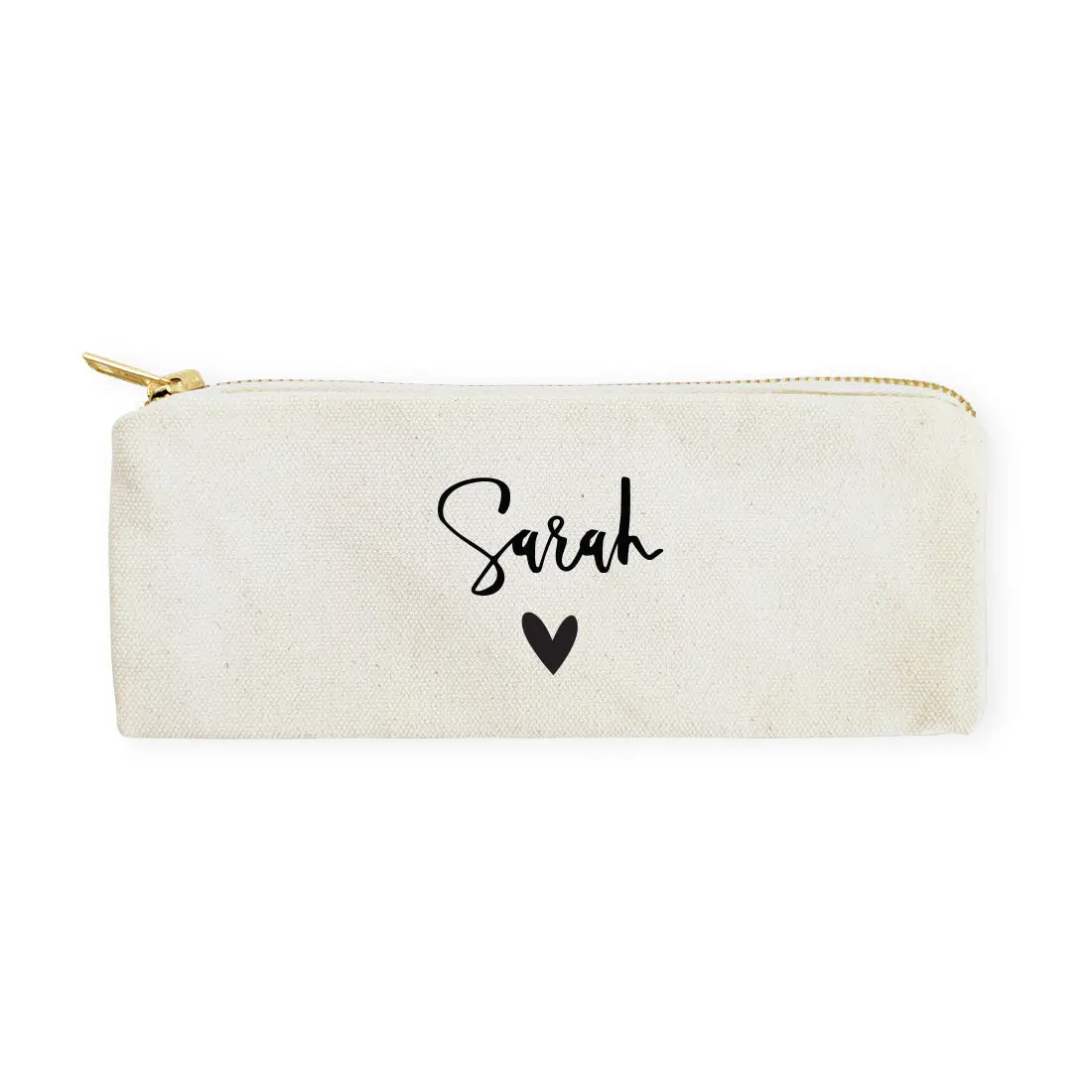Personalized Name Heart Cotton Canvas Pencil Case and Travel Pouch