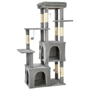 61" Cat Tree for Indoor Cats, Heavy Duty Multi-Level Cat Tower for Large Cats and Maine Coon, Extra Large Top Perch, 2 Spacious Condos, Sisal Scratching Posts, Hanging Toys