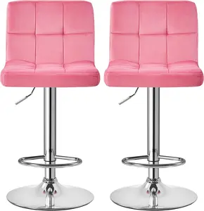 2pcs Height Adjustable Modern Bar Stools Swivel Stool Chair Back Kitchen Island Counter Height Swivel Bar Stools, Velvet, Pink
