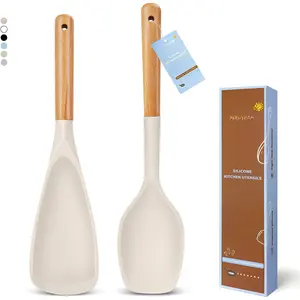 Large  Cooking Spoons Set, 2 count Heat Resistant Serving Spoon, Multifunction Nonstick Spatula Spoon, Kitchen Cucharras de Silicona for Mixing, Stiring, Basting, Scooping, Scraping