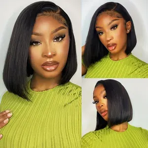 Bob Wig Human Hair Straight 13x4 Hd Lace Front Wig Human Hair Pre Plucked 180 Density Short Bob Wig Glueless Wigs Brazilian Virgin Human Hair for Women with Baby Hair