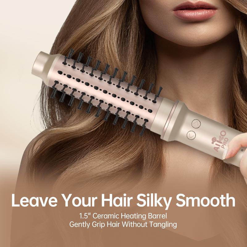 AIKO PRO 1.5 Inch Auto Rotating Curling Brush, Spinning Heated Thermal Round Brush Volumizer, 3 in 1 Ionic Hair Brush Styler for Long Medium Hair, 3 Temp Settings, 30S Fast Heat-Up, Dual Voltage