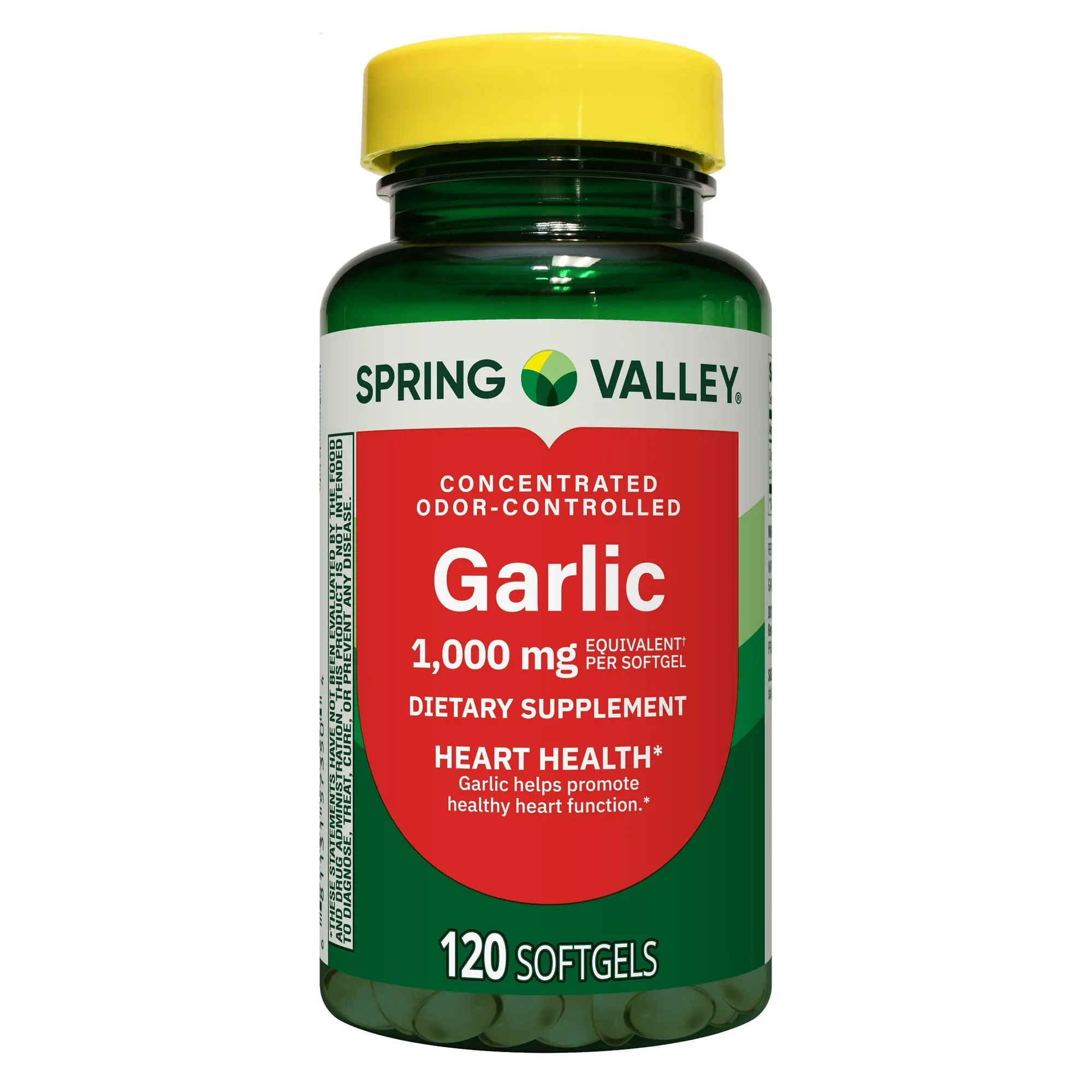 Spring Valley Odor-Controlled Garlic Softgels - 1,000 mg Garlic Extract, 120 or 200 Softgels per Bottle, Heart Health Support, Odor-Controlled Formula