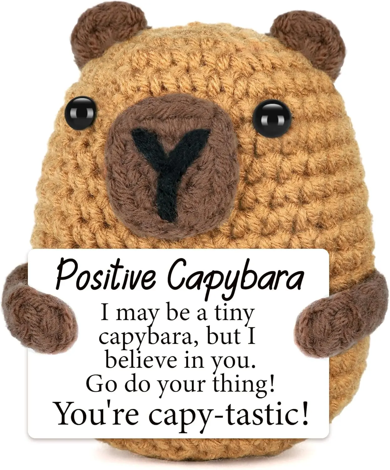 Crocheted Woolen Capybara Doll, Pocket-Sized Emotional Support Friend with Positive Card, Encouragement Graduation Gift, Wool, Cotton, Crochet, Handmade Craft, Encouraging, Emotional Support Toy, Graduation Encouragement, Handcrafted, Unisex