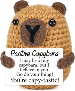 Positive Pocket Capybara Doll, Funny Emotional Support Knitted Capybara Toy with Positive Card, Woolen Crochet, Cheer Up Graduation Gift, Encouragement for Friends
