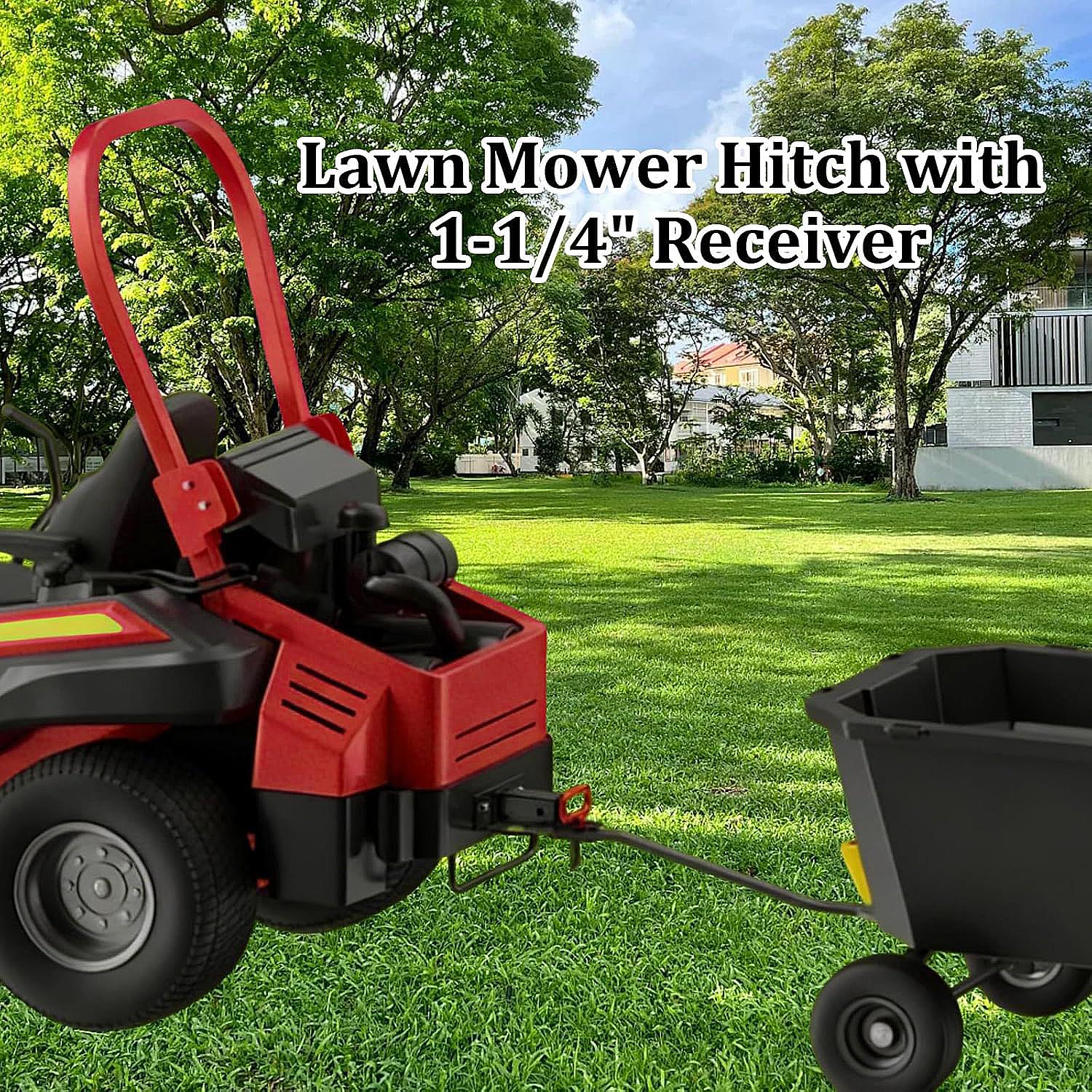 Zero Turn Lawn Mower Hitch with 1-1/4" Receiver, 6mm Thicker Heavy Duty Steel Trailer Receiver Hitch, Universal Upgrade 1-1/4 Hitch Receiver with Versatile Chain Slot and Carriage Bolt Hardware
