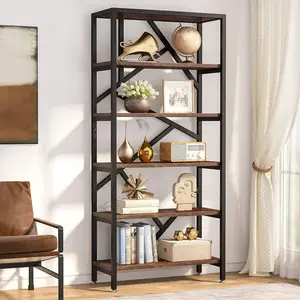 Tribesigns 71 Inch Industrial Bookshelf, 6 Shelf Etagere Bookcase, Free Standing Open Book Shelves Storage Display Shelf - Wood Shelving Units Organizer Rack for Bedroom, Home Office, Living Room, Study Room
