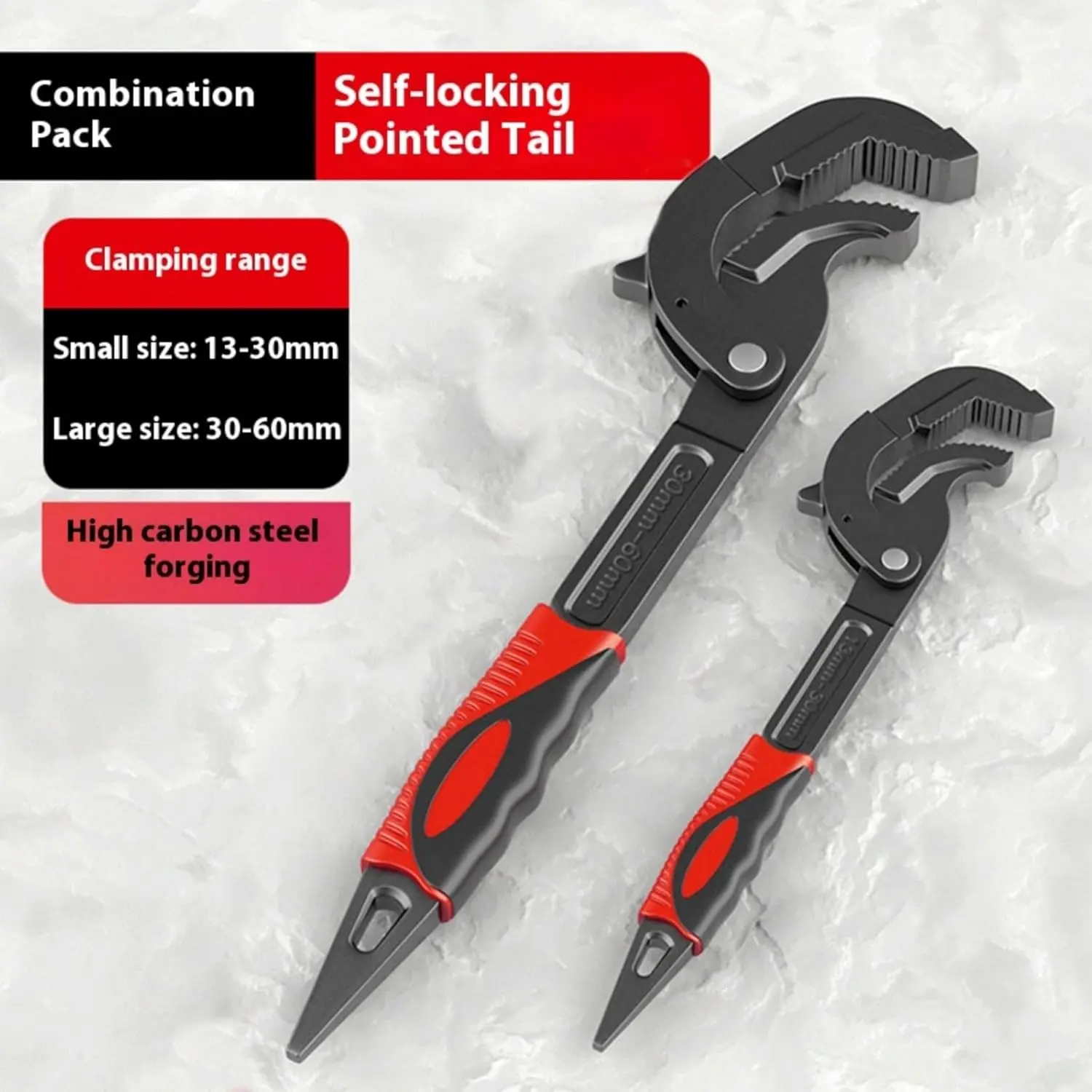Triple-Jaw Type Industrial Wrench - Tool Steel Construction, Quick-Adjust Lock, Quick Rotating Mechanism, Reinforced Locking System, Anti-Slip Handle, Shock Absorbing Grooves, Heavy Duty for Plumbing, Automotive Repair, Machinery Installations, 1Pc
