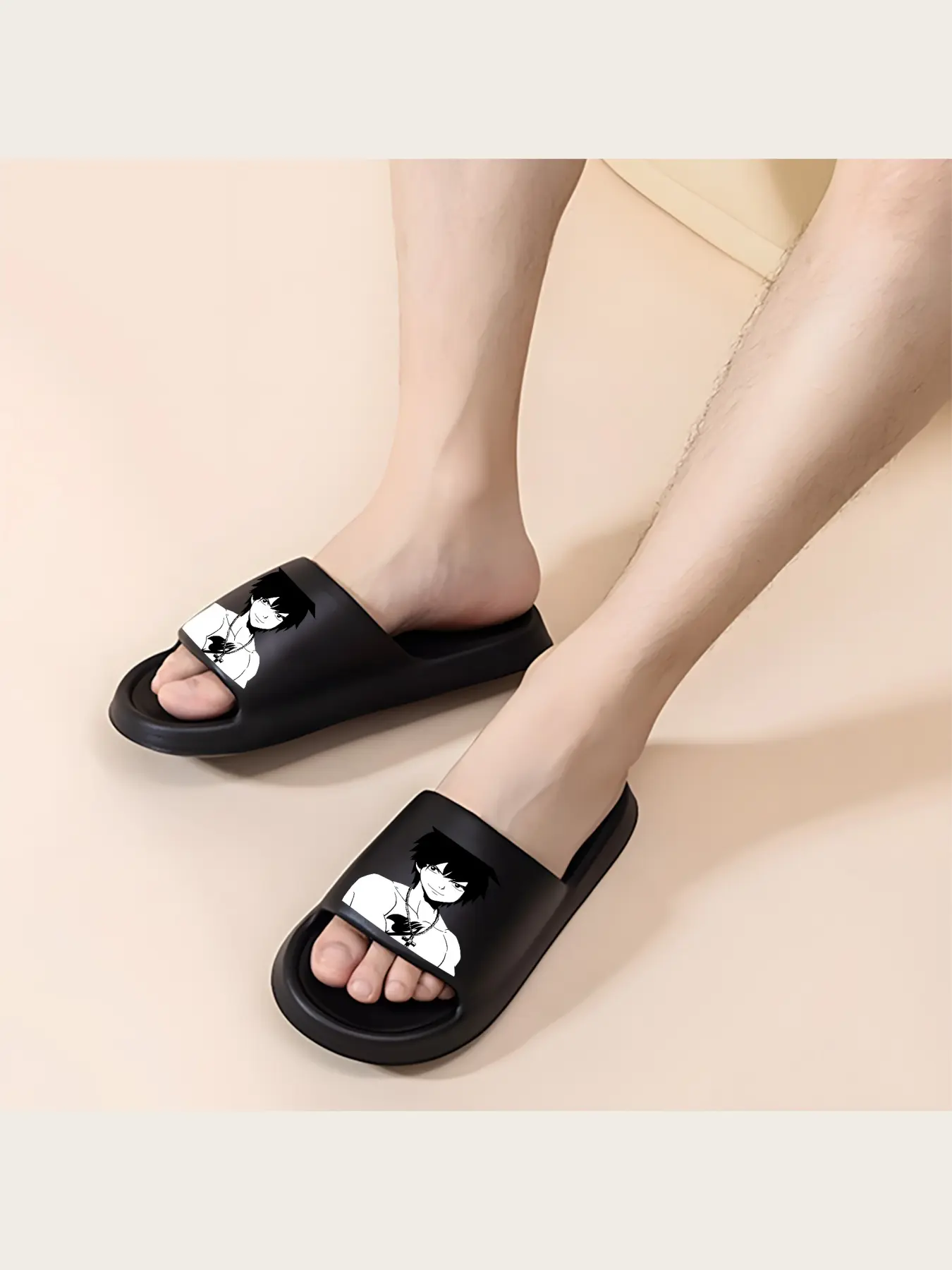 Anime Character Printed Slippers with Cross Necklace Design Comfortable Indoor Outdoor Slides for Men Women Lightweight Non Slip Sole Casual Cartoon Footwear Summer Beach Sandals