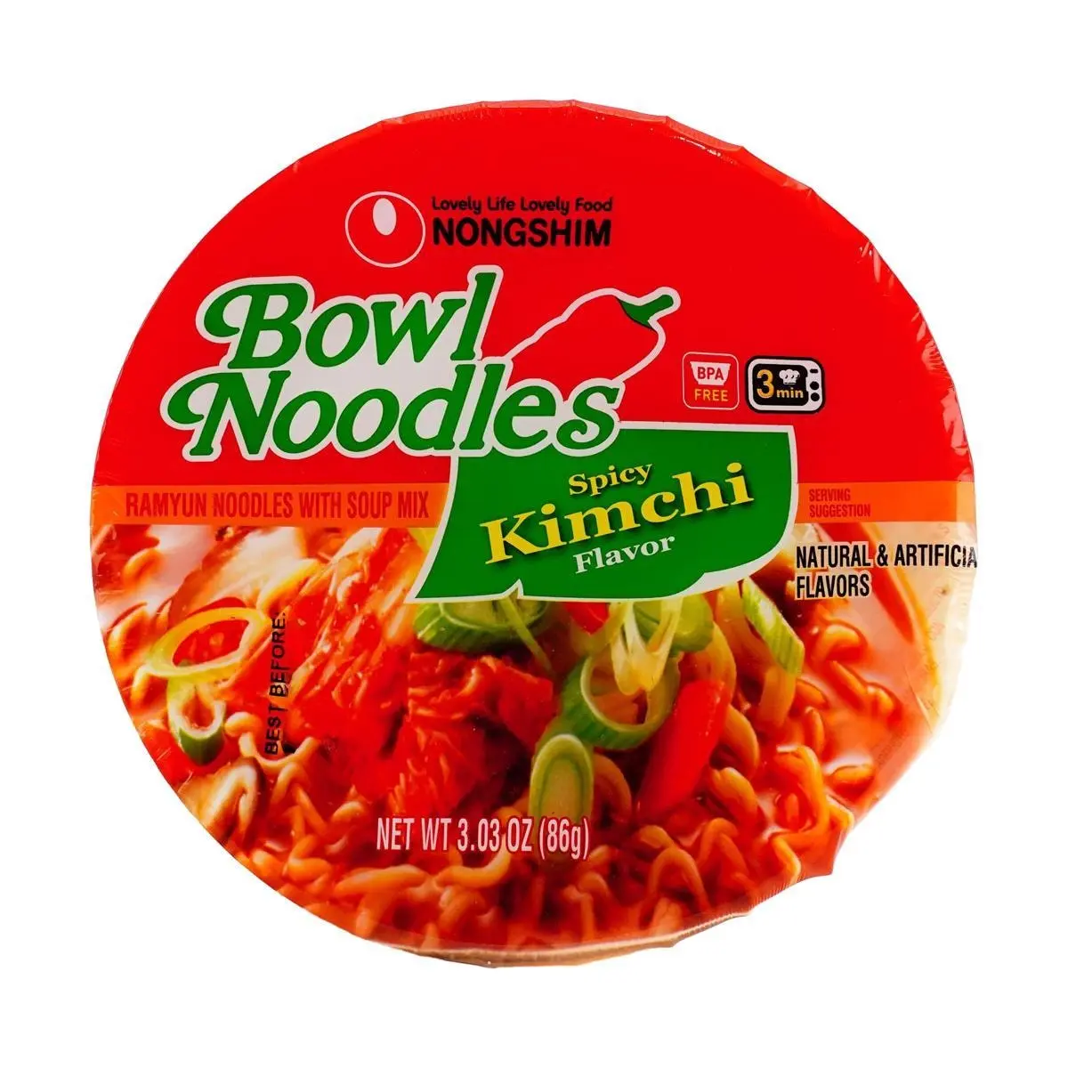 Nongshim Korean Spicy Kimchi Flavor Microwaveable Bowl Noodles Ramen - 86g