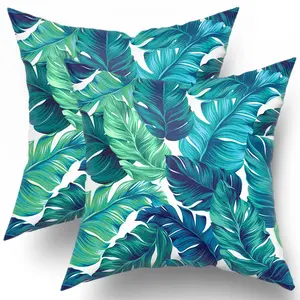 Tropical Leaves Pillow Covers 12x12 Inch Summer Decorative Green Palm Leaf Throw Pillow Covers Set of 2 Soft Cotton Pillow Case Square Cushion Covers for Home Couch Sofa Patio Bedroom