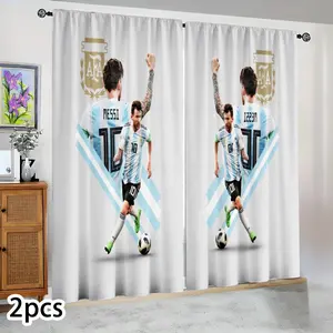 Semi-blackout curtains, Home decoration curtain, featuring the Messi running and shooting football superstar pattern, suitable for bedrooms/living rooms, celebrity-themed decoration, perfect for fan celebrations, holidays, and birthday gifts