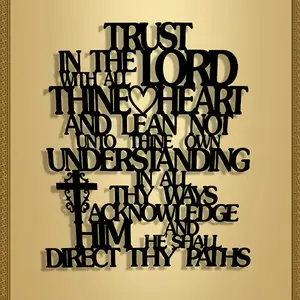 Vintage Christian Metal Wall Decor, Religious Home Decor, Proverbs 3:5 Bible Verse Sign, Gold Background Font, Durable Iron Religious Art, Stylish Religious Decor