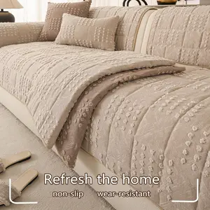 1pc Short Plush Quilted Sofa Pad, Backrest Cushion, Armrest Cover, Thick Warm Sofa Pad, All-Season Furniture Protector, Pet-Friendly
