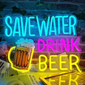 Save Water Drink Beer Neon Sign LED Beer Neon Lights for Wall Decor Bar Signs for Home Beer Bar Man Cave Pub Restaurant Bistro Club Party Decorations