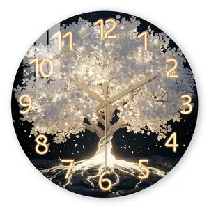 Acrylic Wall Clock Fantasy Theme, Glowing Tree Roots and Leaves Design, Silent Clock for Living Room Bedroom Decor, No Aa Battery Included