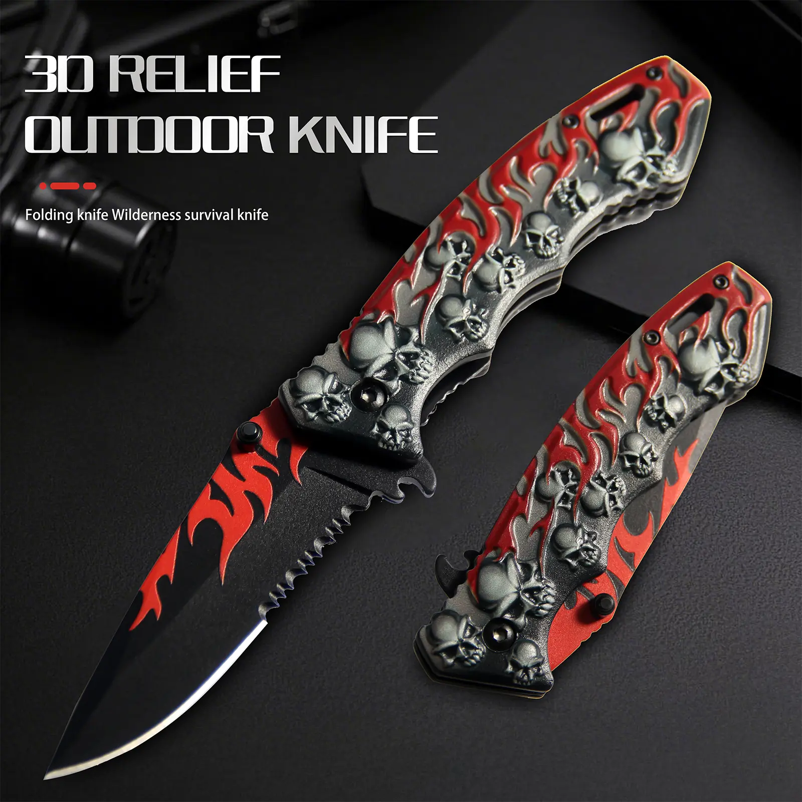 1 piece, 3.74-inch kitchen knife with a 3D skull pattern. It has an ergonomic handle and is suitable for use in the kitchen and for barbecuing. Cutting Cooking