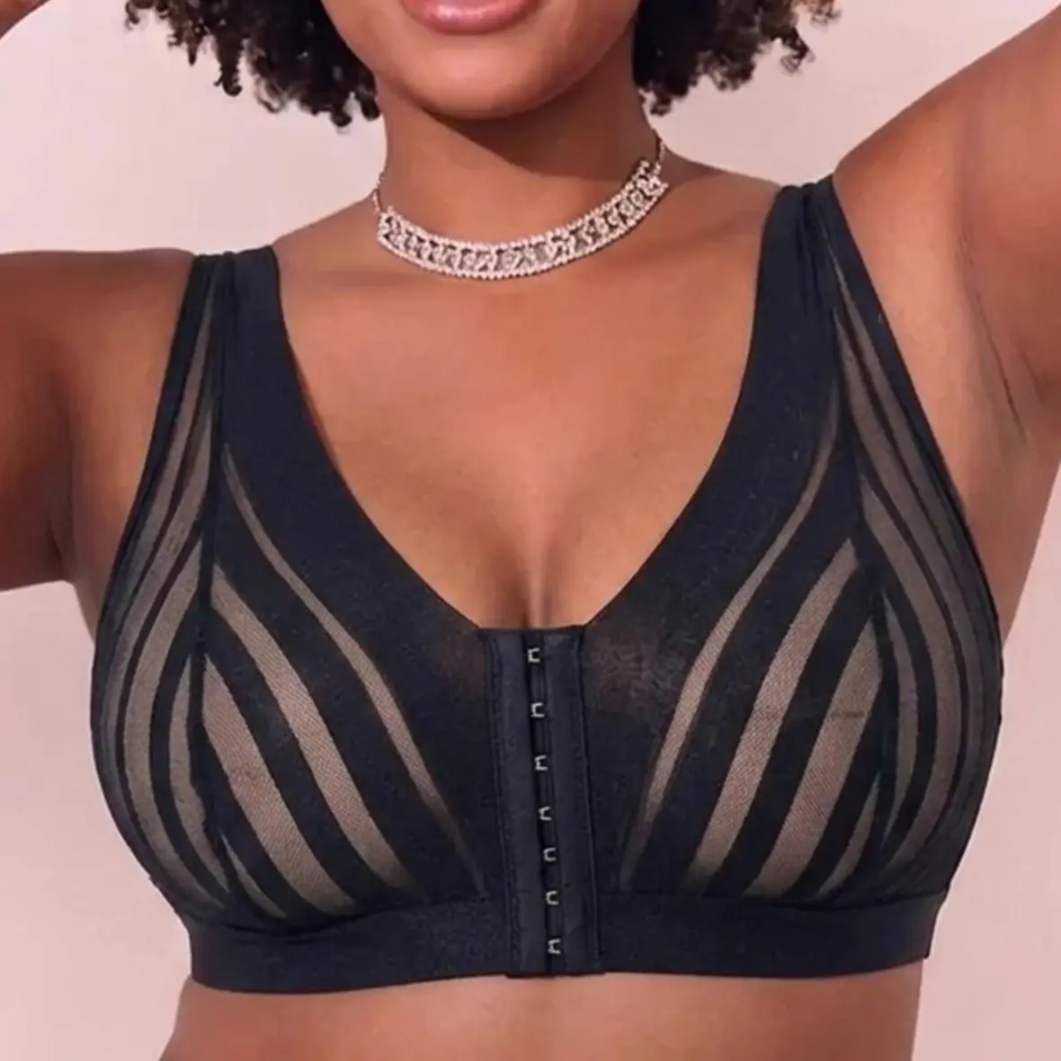 1 Piece, Wireless Sheer Lace Bra - Front Closure, Unlined, Breathable, Nursing-Friendly, Comfortable Everyday Lingerie