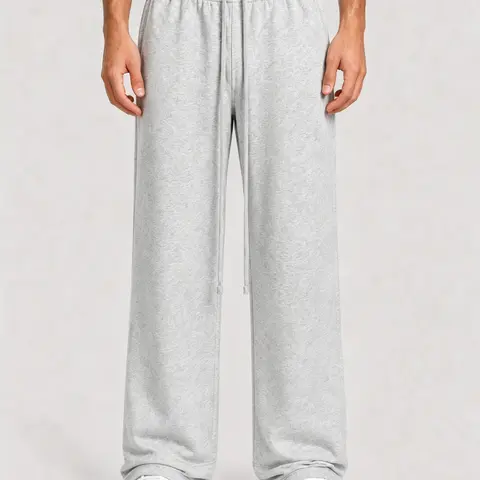 Men's Open Hem Sweatpants - Elastic Waist, Sporty Chic Style, Clean Design, Unisex Casual Streetwear Loungewear Bottoms