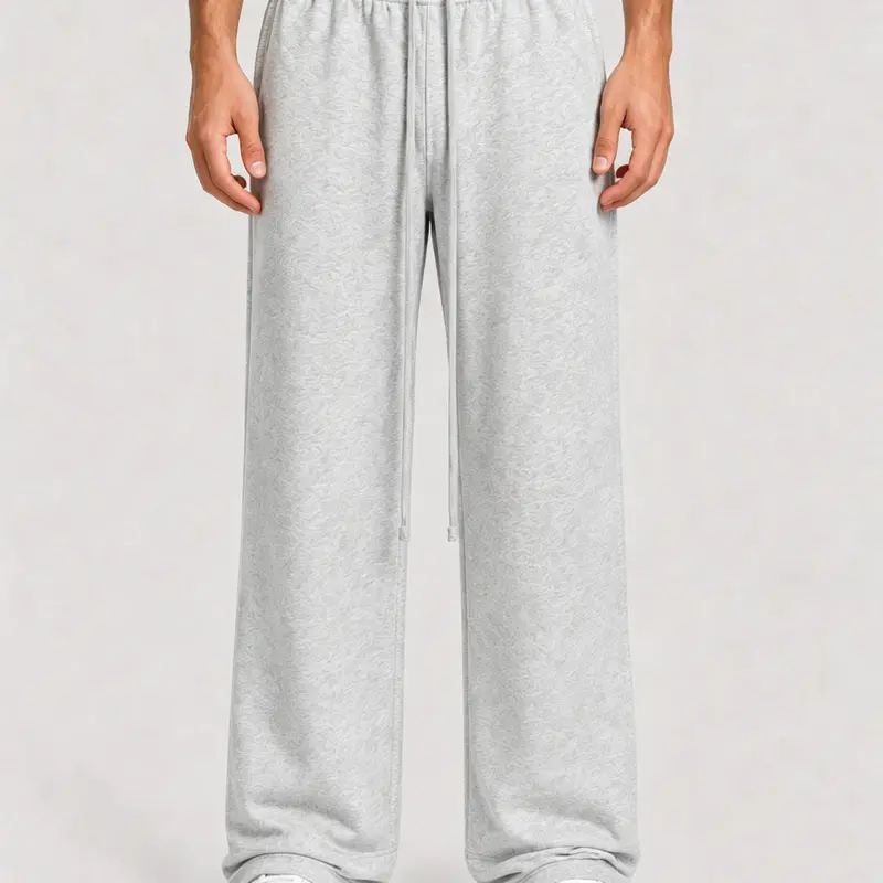 Men's Open Hem Sweatpants - Elastic Waist, Sporty Chic Style, Clean Design, Unisex Casual Streetwear Loungewear Bottoms