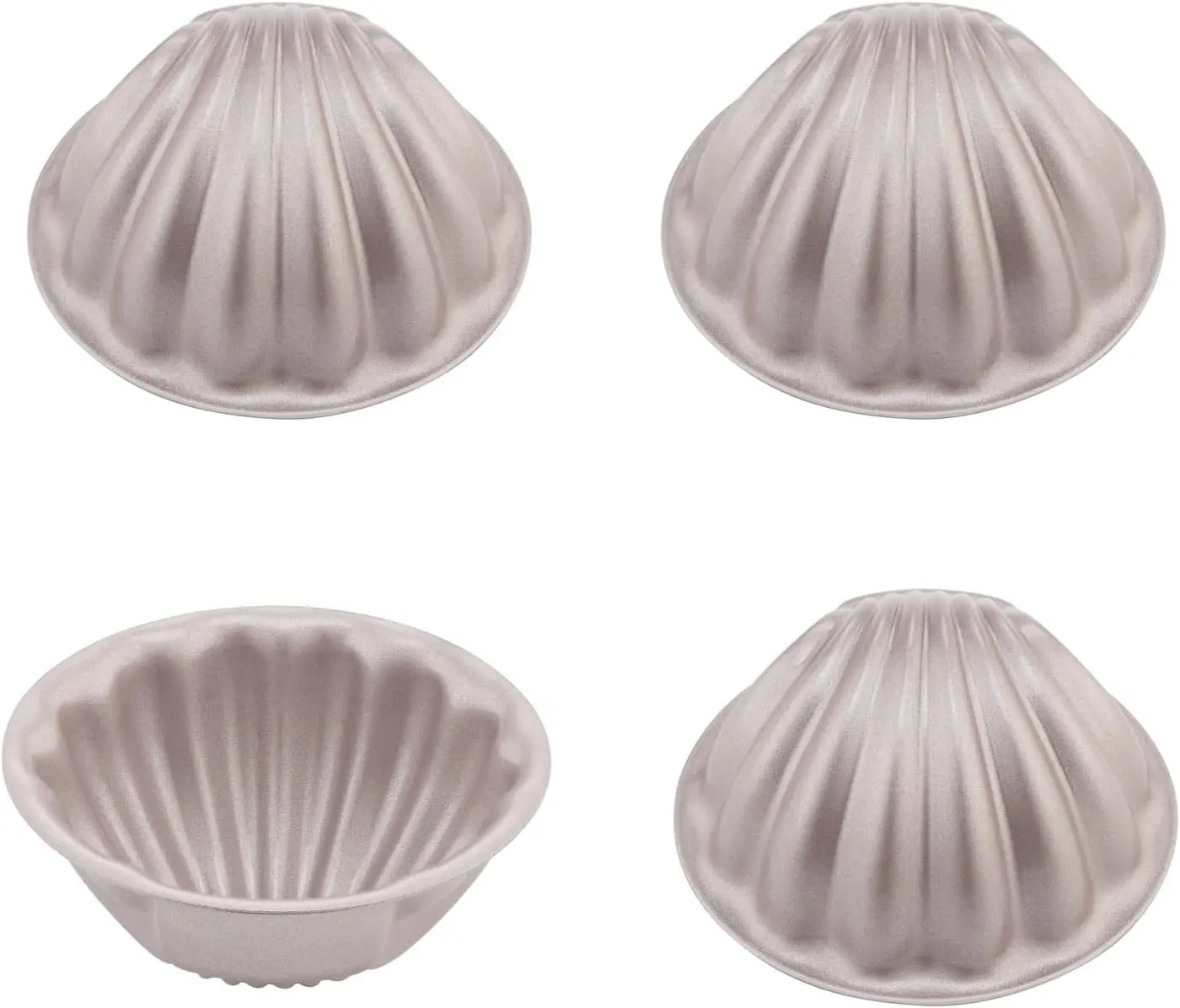 CHEFMADE Mini Madeleine Cake Pan Set, 3-Inch 4Pcs Non-Stick Spherical Shell Madeline Bakeware for Oven and Instant Pot Baking (Champagne Gold)