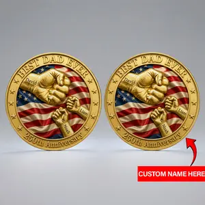 Custom Dad Coin 250th USA Anniversary Keepsake Gift, Personalized Fathers Day Commemorative Coin with Kids Name Gifts for Veteran Grandpa, Papa