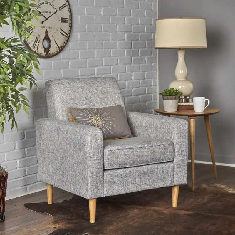 Sawyer Mid-Century Modern Minimalist Polyester Fabric Club Chair - Family Cozy Seating, Sturdy High-End Durable Indoor Furniture, Moisture-Absorbing, Breathable, Thick, Wear-Resistant, 33.5in H, 30.5x33.25x33.5in, 38.25lbs, Ideal for Living Room, Bedroom