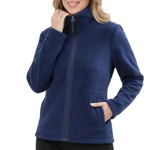 Women's Classic-Fit Full-Zip Polar Soft Fleece Jacket Tops - Collared, Basic, Contemporary, Plush Fuzzy Outerwear Coat with Cuffs