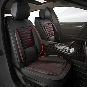 AOMSAZTO Black & Red Line Faux Leather 5-Seat Full Set Car Seat Covers - Airbag-Safe, Stain-Resistant, with Front & Rear Interior Pads, Installation Guide - Car Accessory for 2024-25 Trax (Father's Day Gift)