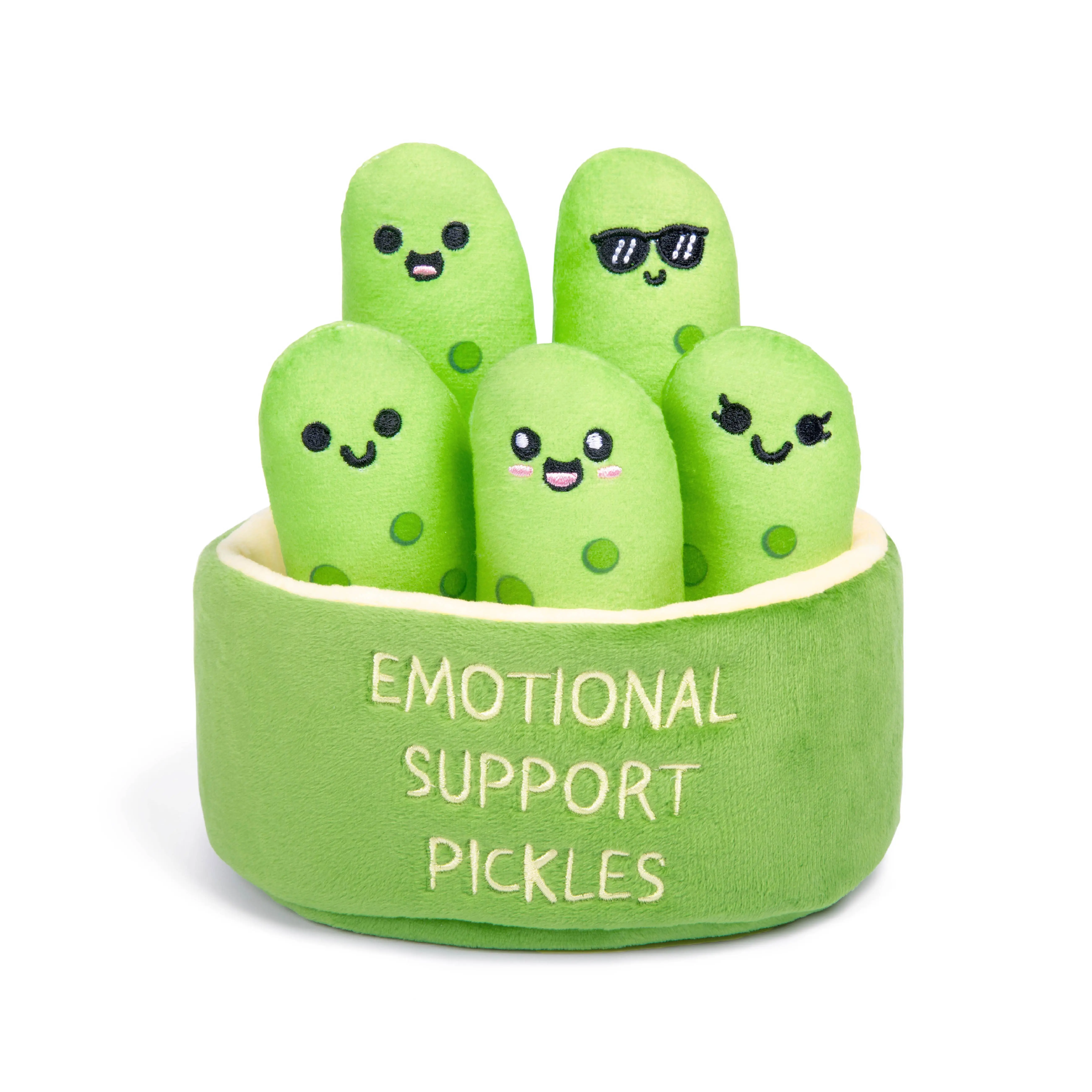 Emotional Support Pickles - Cuddly Stuffed Animals & Toys, Includes 5 Plushies with Carrying Basket, Perfect Funny Gift for All Ages