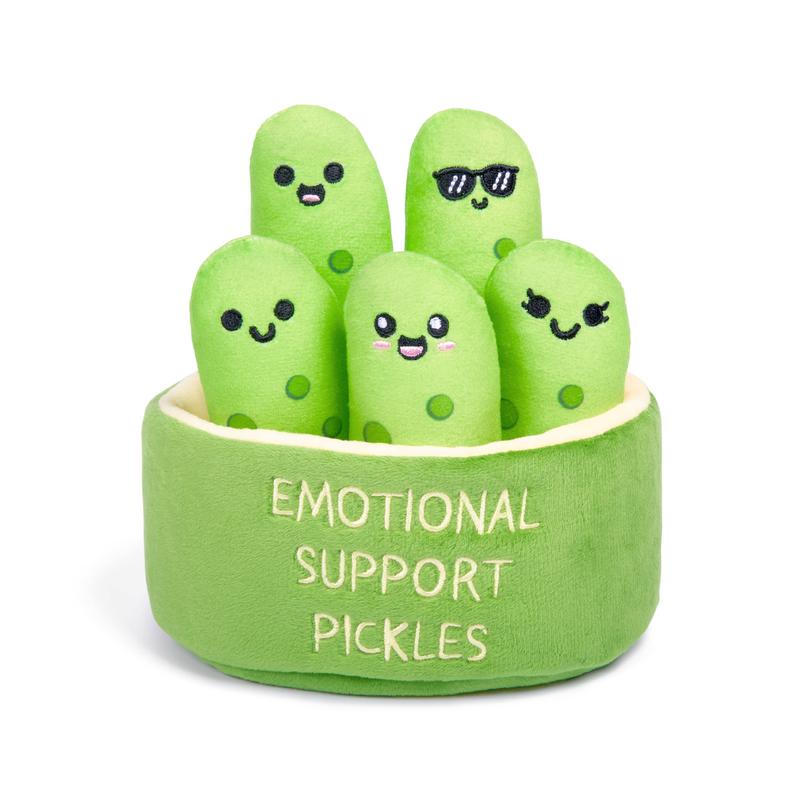 Emotional Support Pickles - Cuddly Stuffed Animals & Toys, Includes 5 Plushies with Carrying Basket, Perfect Funny Gift for All Ages