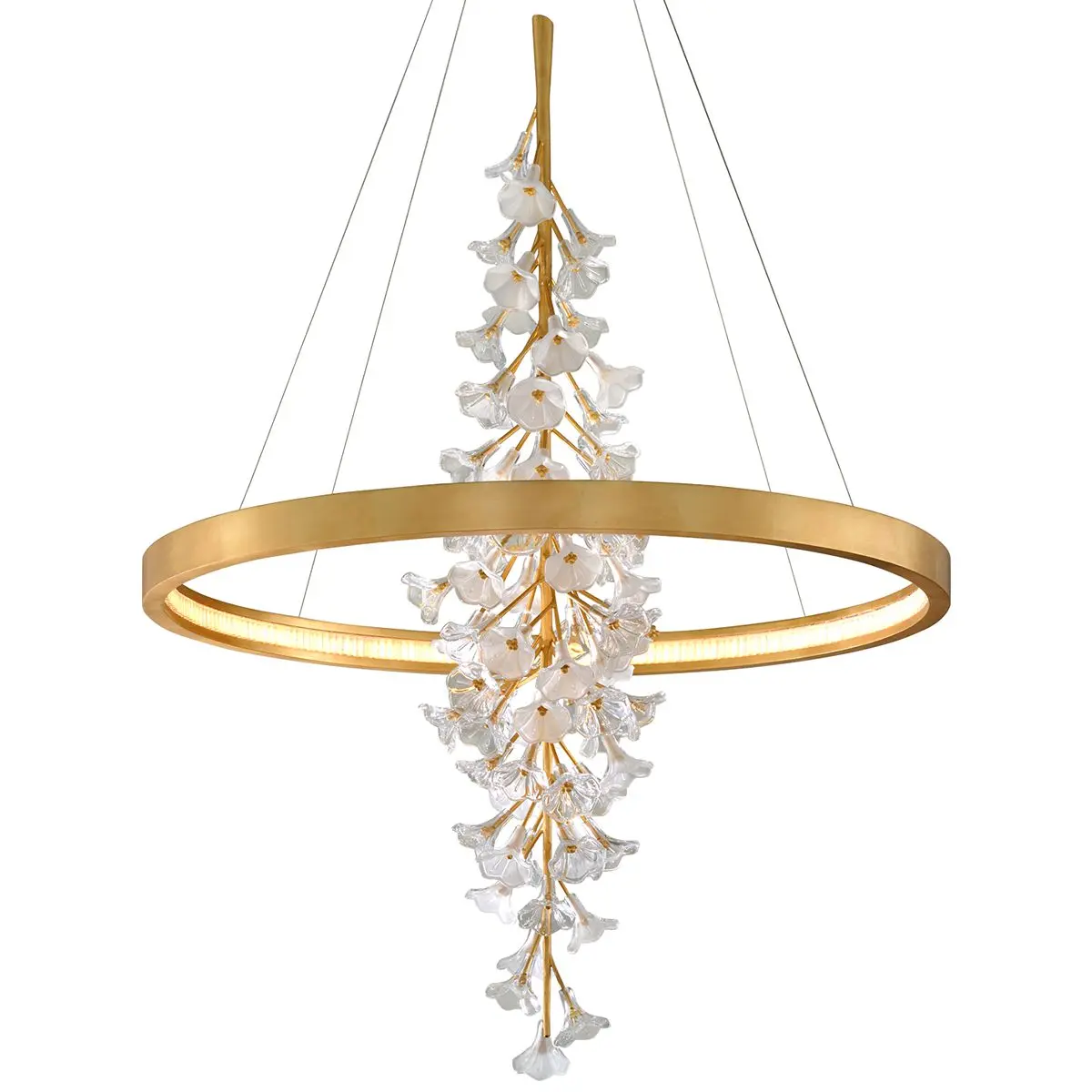Large Jasmine Chandelier With Clear And Frosted Glass Flowers In Gold Or Silver Leaf Finish