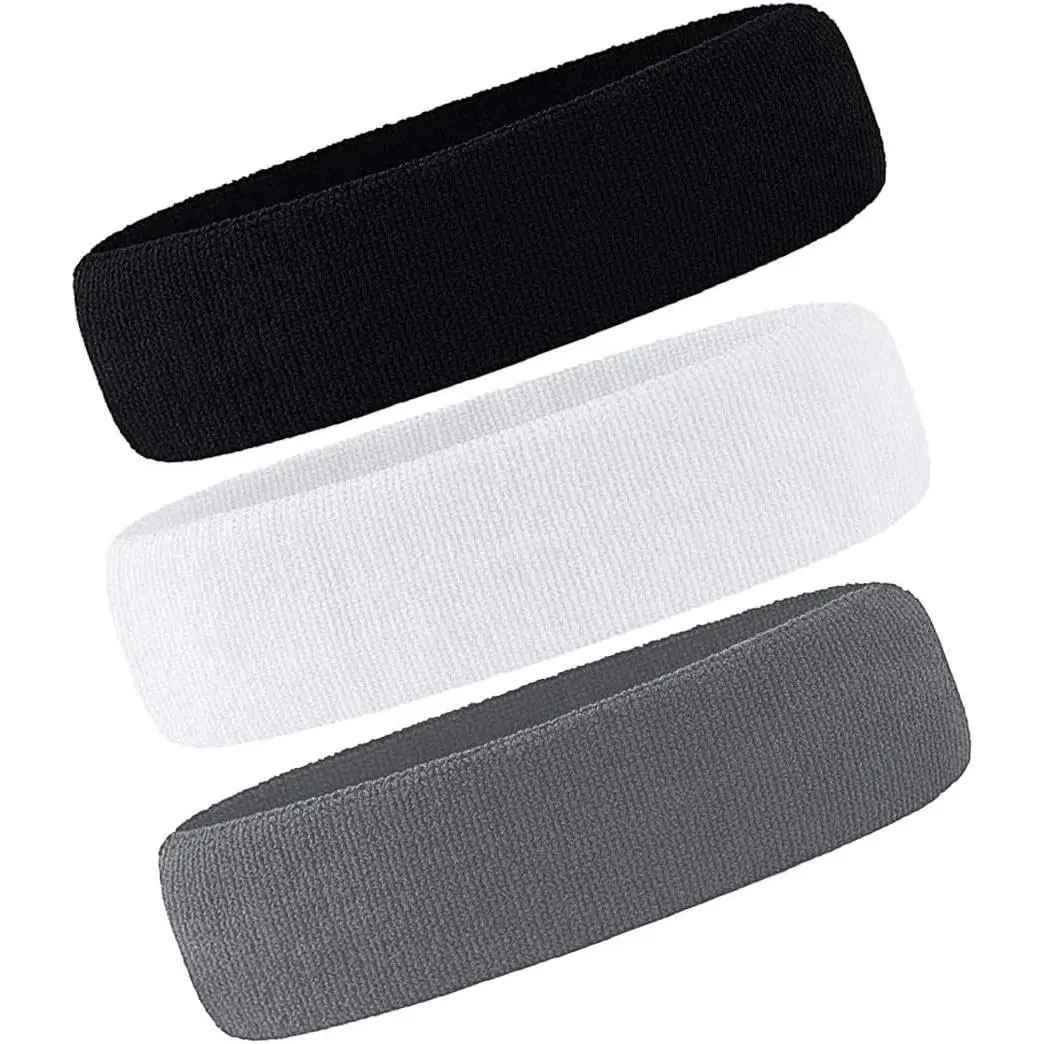3 Pack Men & Women Sweatband Headband Terry Cloth  Wicking for  Tennis Gym Work Out