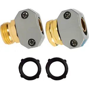 Garden Hose Repair Kit - Aluminum Alloy End Mender, Male & Female Fittings, Fit 5/8" & 3/4" Hose, 2 Extra Washers