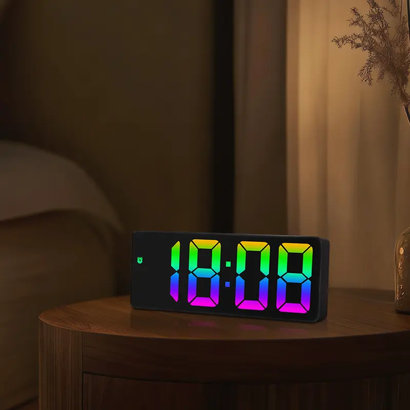 8" Digital Desk Clock with Auto-Dimming U-Shape RGB Ambient Light, Dual Alarms, Wake-Up Alarm, Countdown Timer, Temperature-Humidity Sensor, Date Display – Home Decor for Teens, Bedroom Office Gift, Alarm For Waking Up