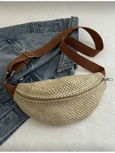 Women's Fashion Woven Handbag Hollow Crossbody Bag Multi-functional Waist Pack Beach Sports Vacation Casual Chest Bag Fits Smartphone
