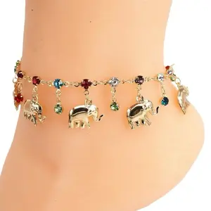 Elephant Charm Ankle Bracelet Gold Plated with Colorful Beads and Elephant Charms for Stylish Footwear Accessories
