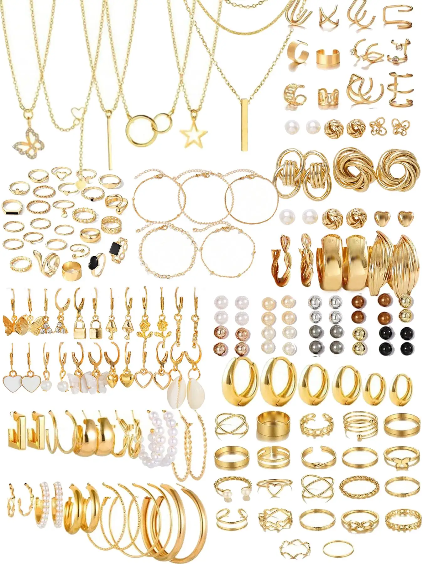 Women's Elegant Faux Pearl Decor Jewelry Set, Butterfly & Flower Design Necklace & Earrings & Rings & Bracelet, Fashion Jewelry Accessories for Women