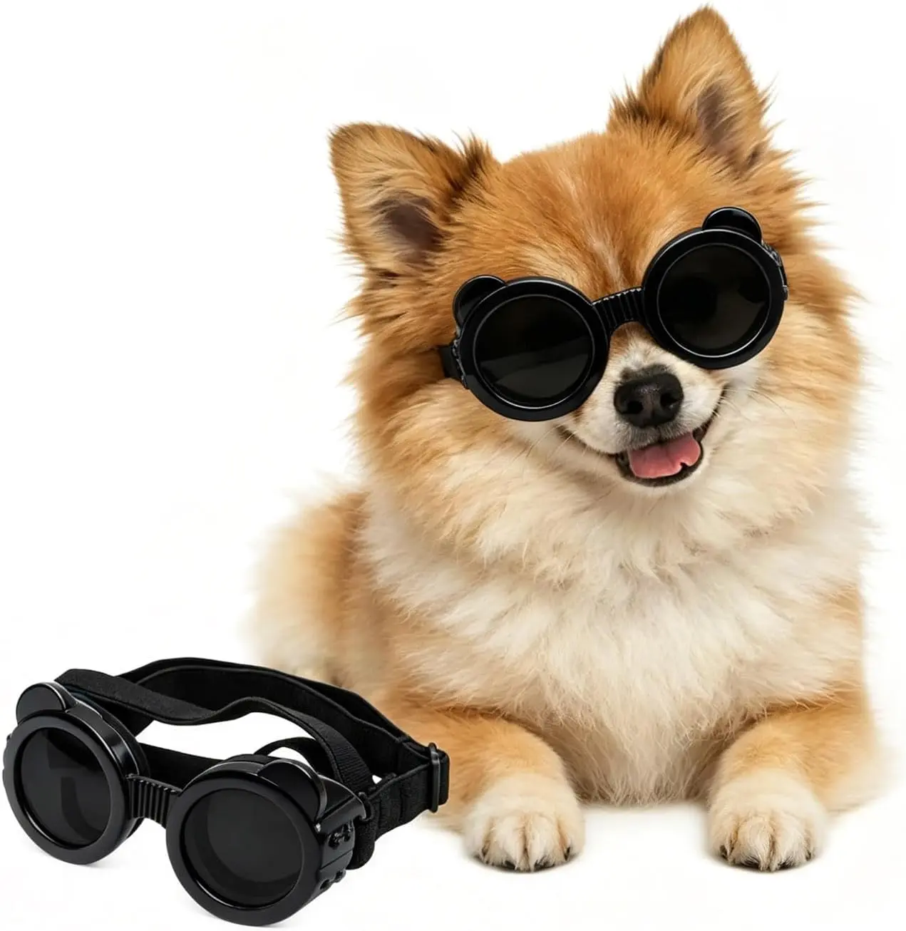 Dog Goggles Extra-Small to Small Breeds, Dog Sunglasses UV Protection, Driving Eye Protection for Little Dogs, Breathable Windproof Dustproof Anti-Fog, Adjustable Straps, Panda Black