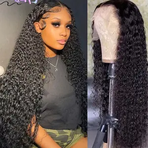 Water Wave Lace Front Wigs 13x4 HD Trasparent Glueless Lace Frontal Wigs for Women Pre Plucked with Baby Hair 180% Density Wet and Wavy Wigs